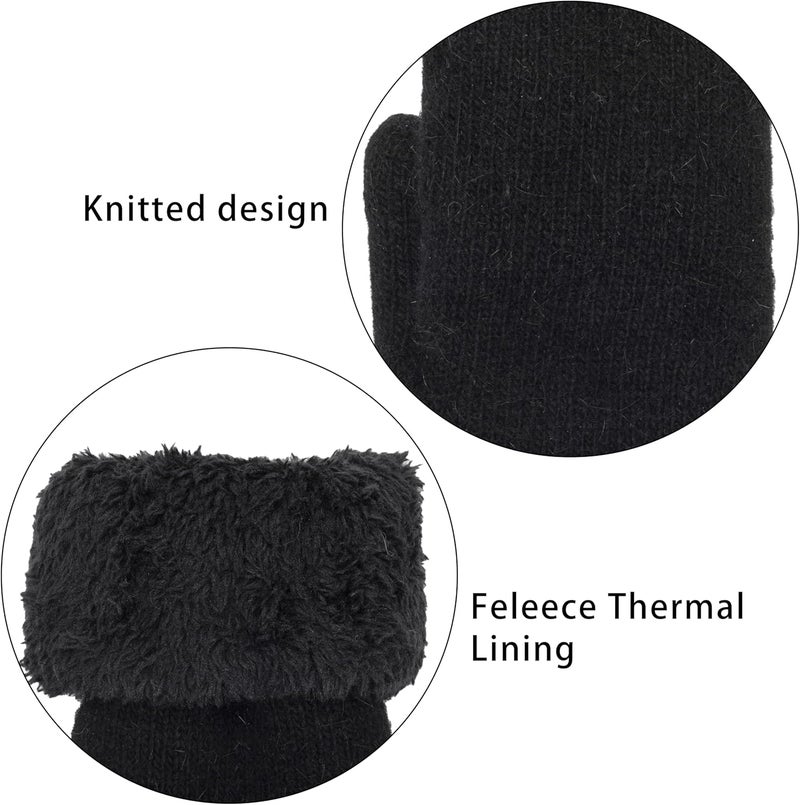 Eohak Winter Warm Mittens for Women - Knit Gloves Soft Wool Thick Fleece Lining Mittens - Image 5